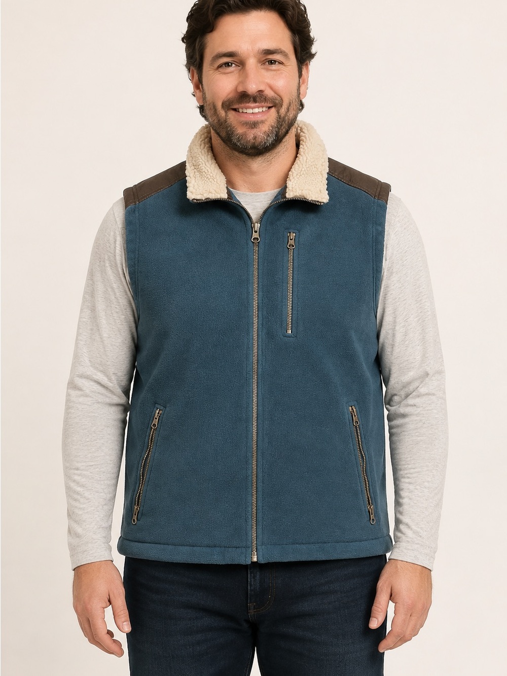 Orvis Men’s Large Teal Fleece Vest Sherpa Collar Full Zip Outdoor